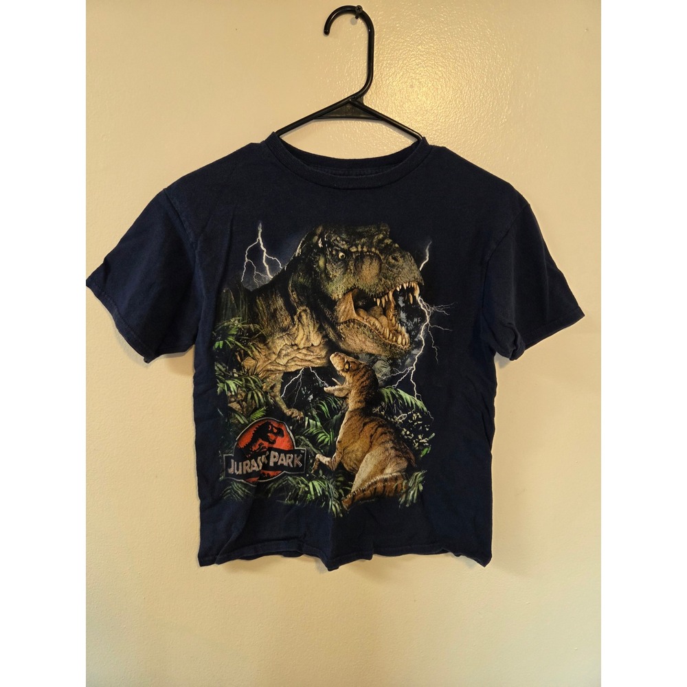 Jurassic Park T-Rex Graphic T-Shirt Boys Large Navy Blue Dinosaur Movie Tee